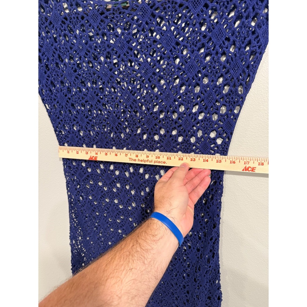Lauren Ralph Lauren Crochet Midi Dress Women's Large Royal Blue Sleeveless Sheer - Picture 6 of 6